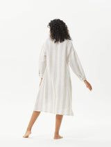 Wide Stripe Knee Side Pocket Long Shirt Dress