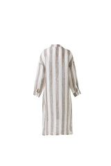 Wide Stripe Knee Side Pocket Long Shirt Dress