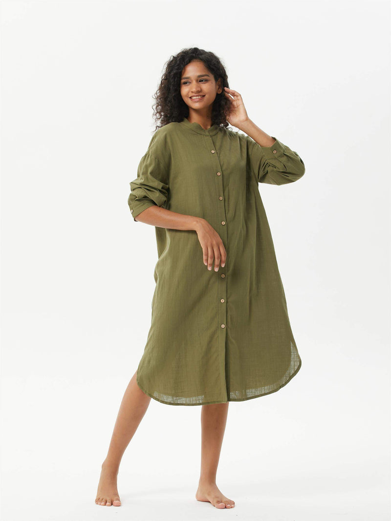 COZINEN Women's Casual Loose French Shirt Dress