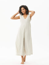 Lace-Paneled Linen Jumpsuit