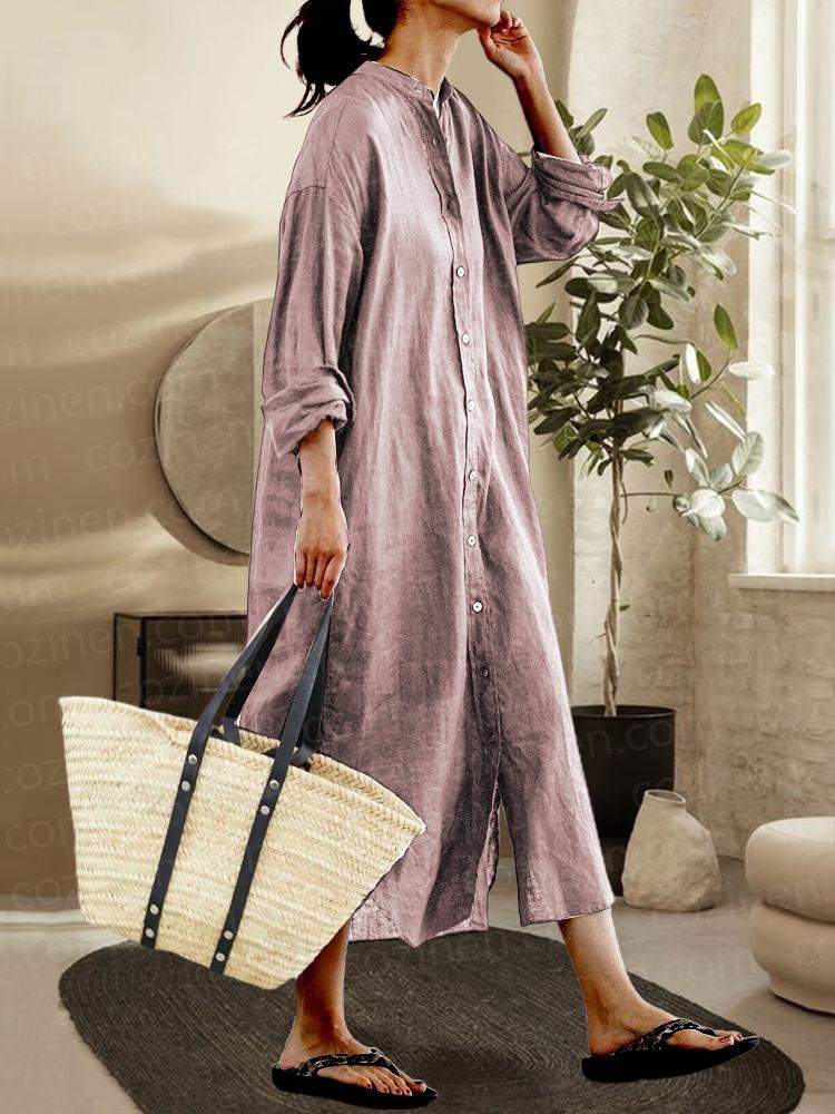 COZINEN Women's Casual Loose French Shirt Dress