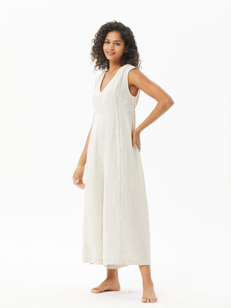 Lace-Paneled Linen Jumpsuit