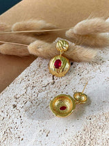 Cozinen Round Ruby Drop Earrings