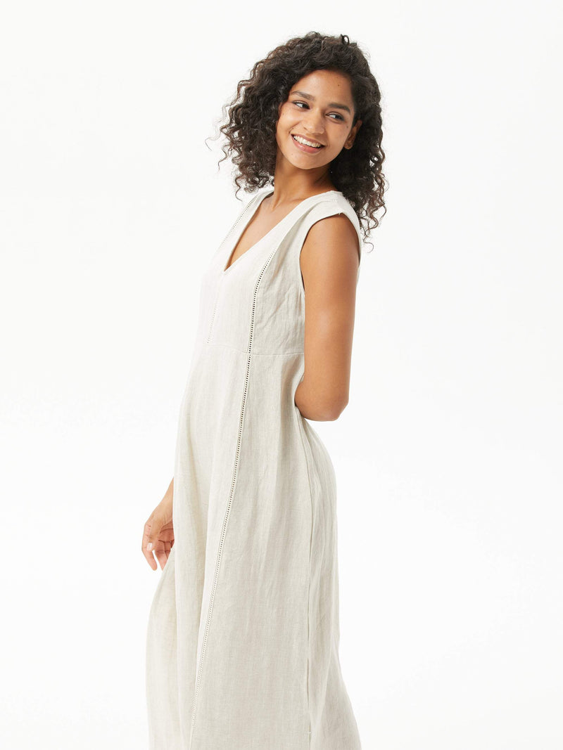 Lace-Paneled Linen Jumpsuit