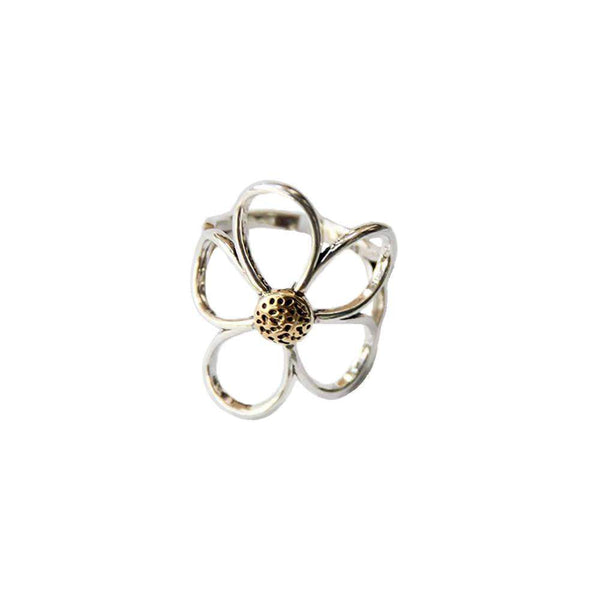 COZINEN Women's Flower Two-Tone Open-End Ring