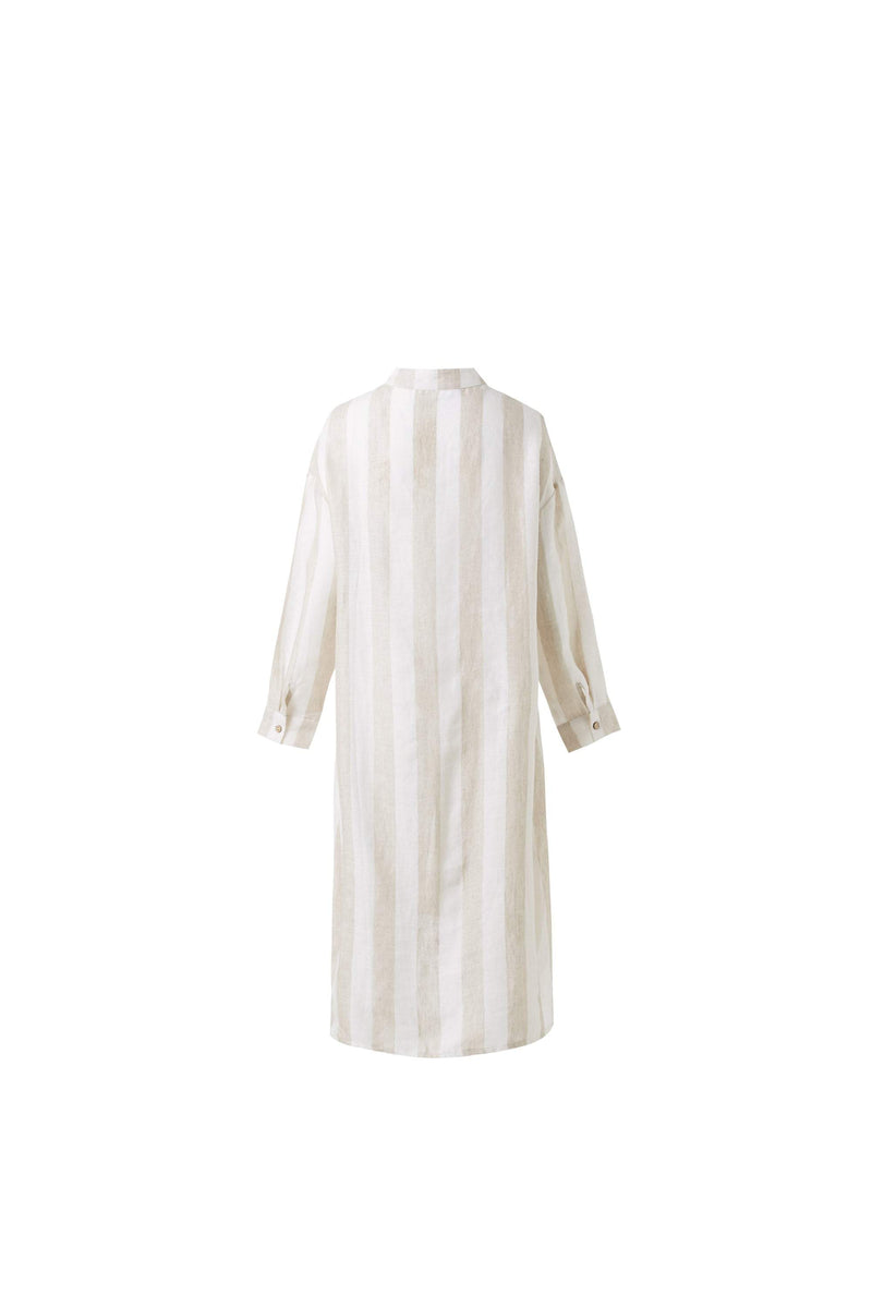 Wide Stripe Knee Side Pocket Long Shirt Dress