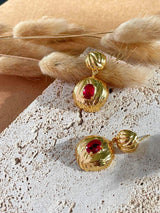 Cozinen Round Ruby Drop Earrings