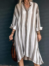 Wide Stripe Knee Side Pocket Long Shirt Dress