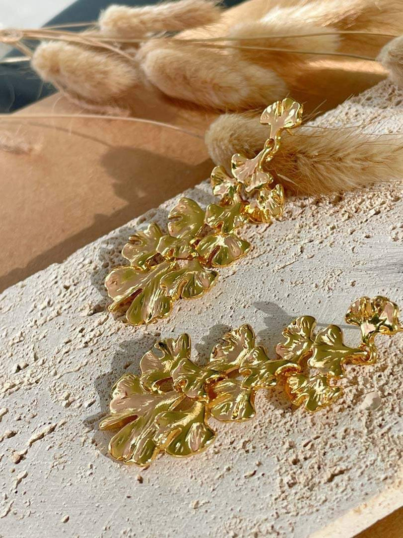 Cozinen Golden Metallic Leaf Design Earrings