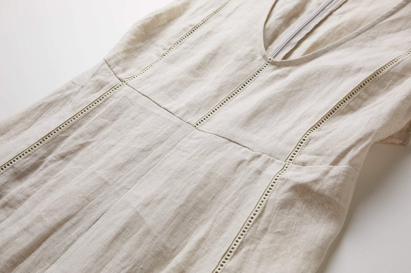 Lace-Paneled Linen Jumpsuit