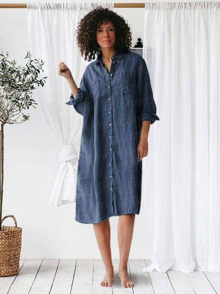 Cotton Boyfriend Split Knee Length Dress