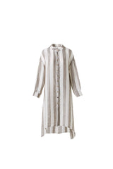 Wide Stripe Knee Side Pocket Long Shirt Dress