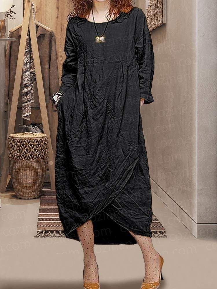 Long Sleeve Linen Cozy Autumn Winter Dress