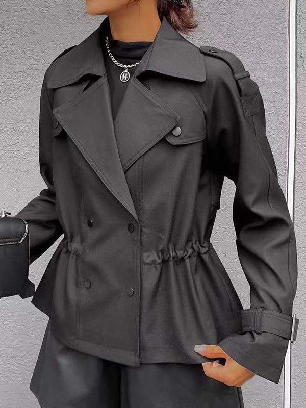 COZINEN Women's Solid Color Long Sleeve Waist Cinching Short Trench Coat