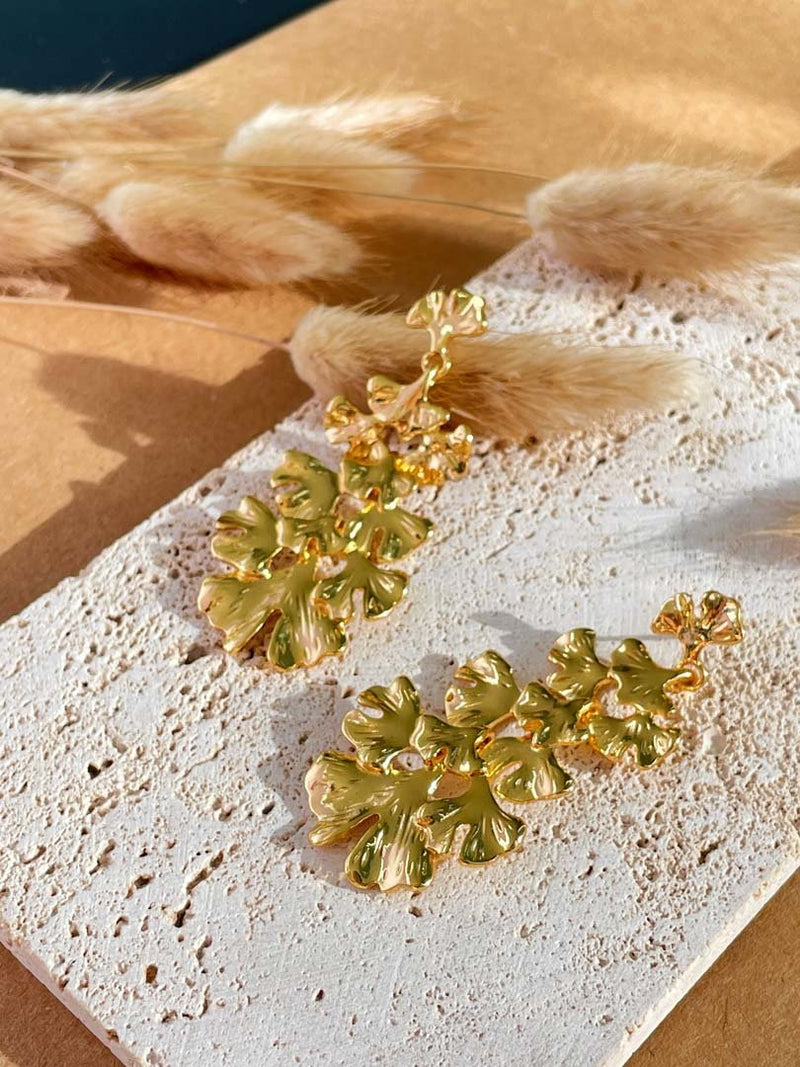 Cozinen Golden Metallic Leaf Design Earrings