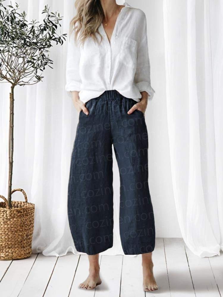 Elasticized Waist Pocket Relaxed Pants