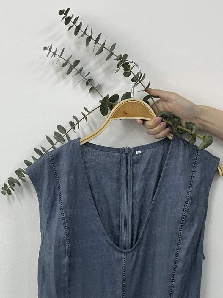 Lace-Paneled Linen Jumpsuit