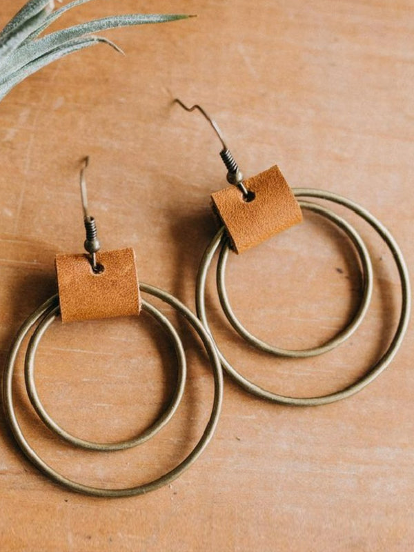 Vintage Distressed Leather Panel Earrings