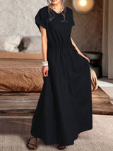 Short-sleeved Maxi with Tie-back Bow Dress