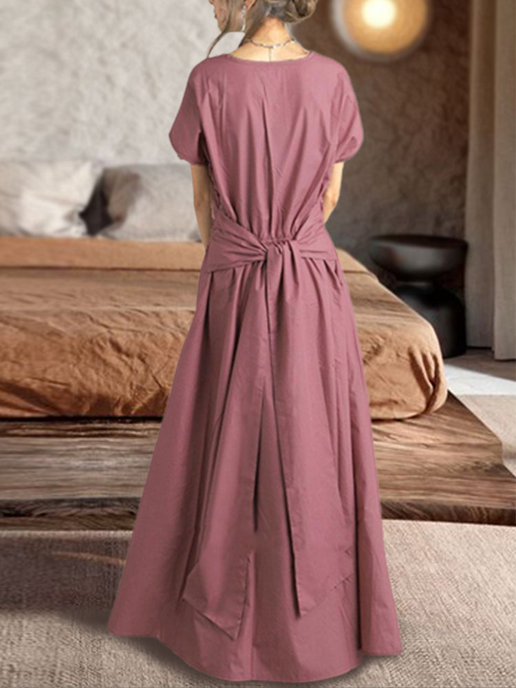 Short-sleeved Maxi with Tie-back Bow Dress