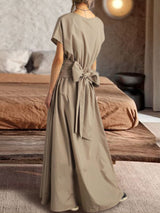 Short-sleeved Maxi with Tie-back Bow Dress