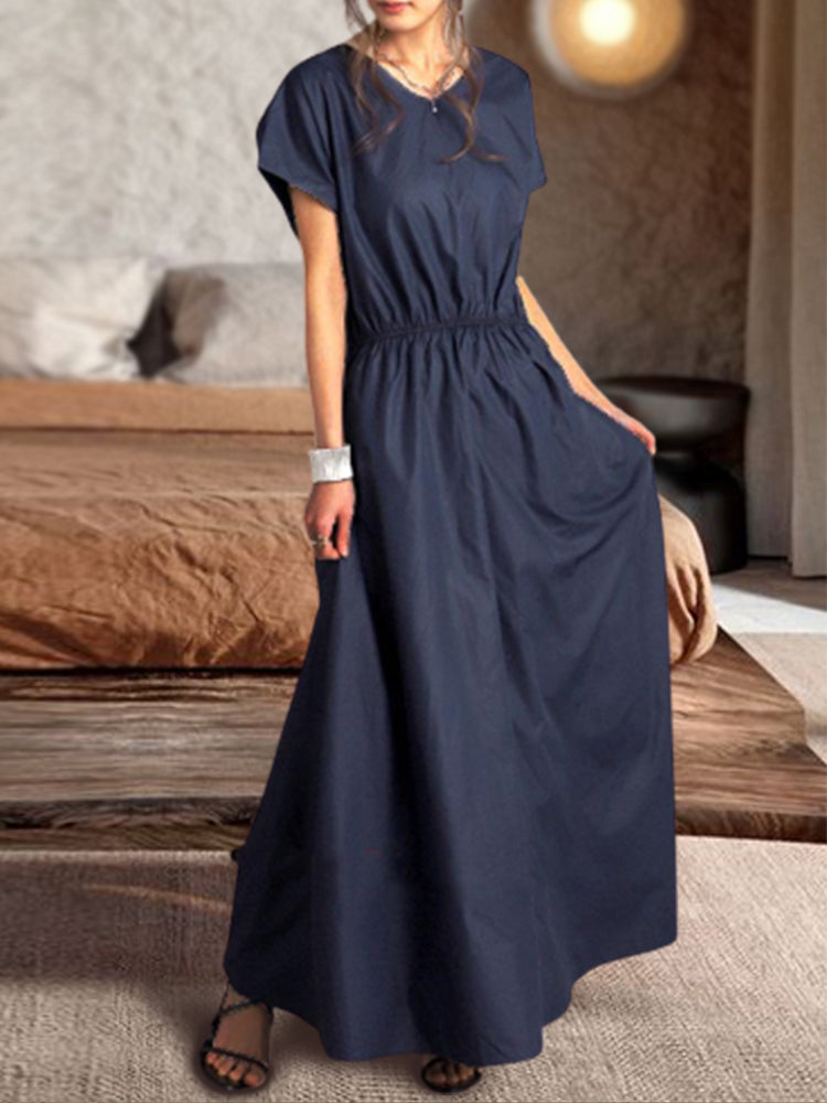 Short-sleeved Maxi with Tie-back Bow Dress