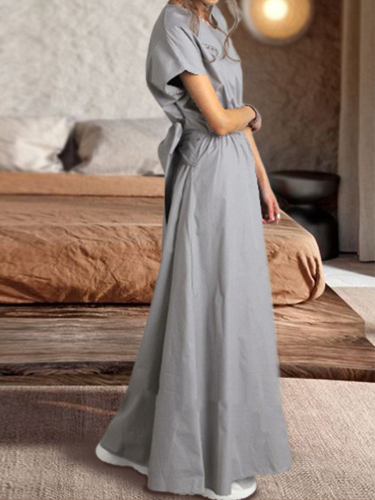 Short-sleeved Maxi with Tie-back Bow Dress