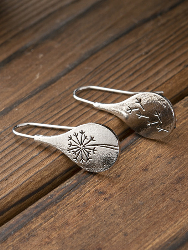 Aged Vintage Dandelion Silver Earrings