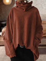 Wabi-Sabi Japanese Loose Casual Long Sleeve Turtleneck Pullover Solid Color Sweatshirt