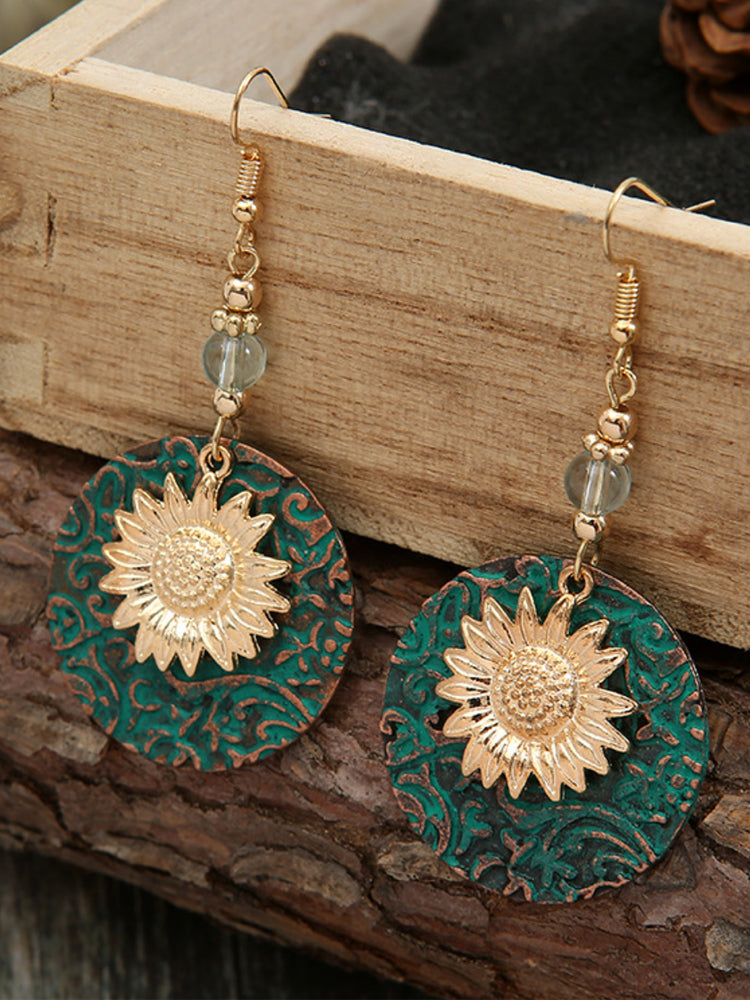 Vintage Sunflower Pattern Earrings Earrings