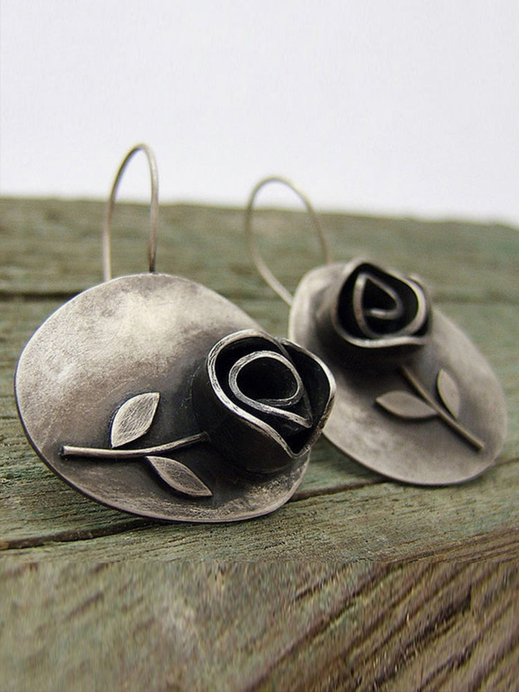 Vintage Rose Metal Earrings