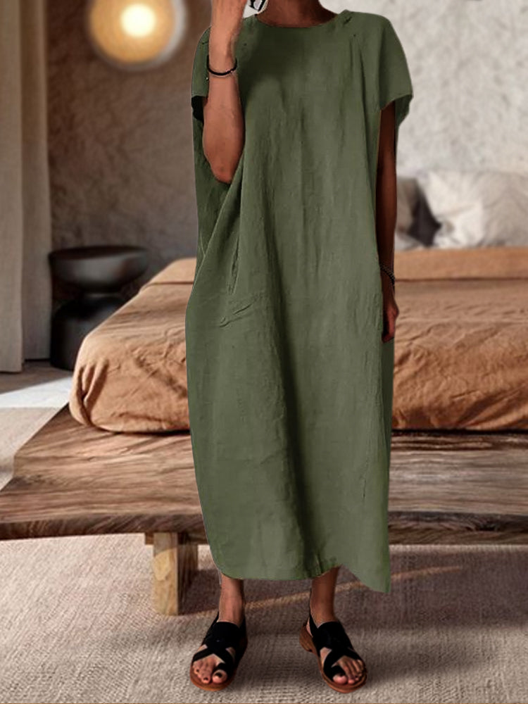 【Plus Size】Cotton Short Sleeve Loose Casual Maxi Dress