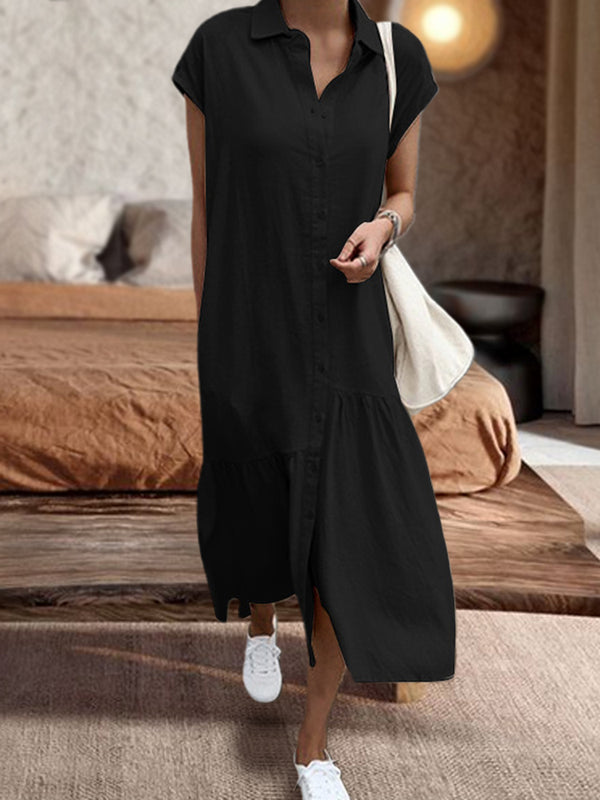 【Plus Size】Casual Vintage Mid Length Over Knee Irregular Ruffle Dress