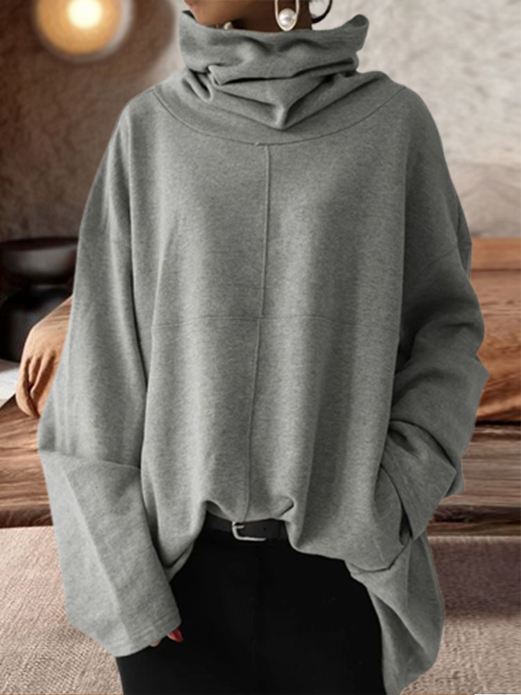 Wabi-Sabi Japanese Loose Casual Long Sleeve Turtleneck Pullover Solid Color Sweatshirt