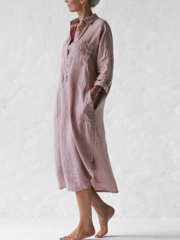 【Plus Size】Shirt Dress In Dusty Pink