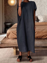 【Plus Size】Cotton Short Sleeve Loose Casual Maxi Dress