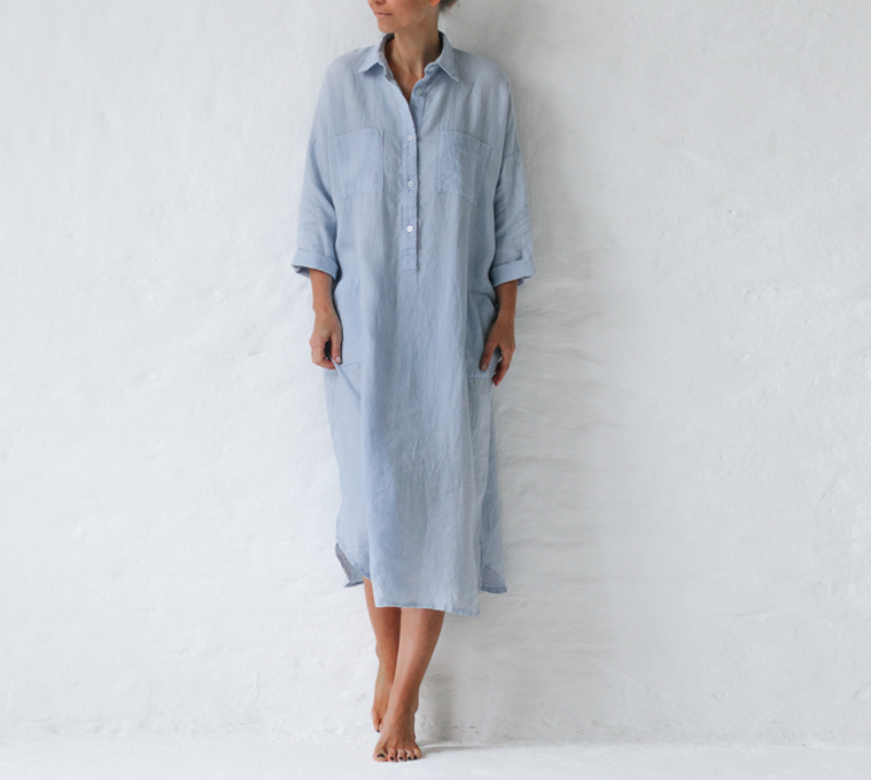 【Plus Size】Shirt Dress In Sky Blue