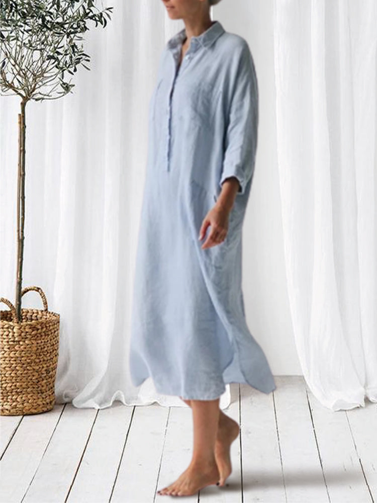 【Plus Size】Shirt Dress In Sky Blue