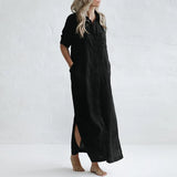 【Plus Size】Casual lapel pocket solid color split shirt dress