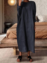 Wabi-sabi Long-sleeved Cotton Linen Dress