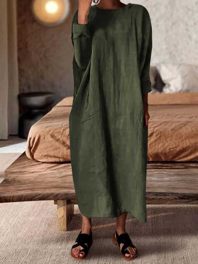 Wabi-sabi Long-sleeved Cotton Linen Dress