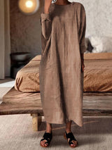 Wabi-sabi Long-sleeved Cotton Linen Dress