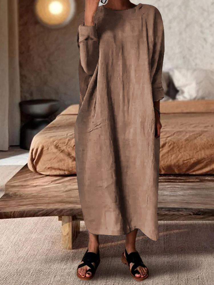 Wabi-sabi Long-sleeved Cotton Linen Dress