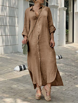 Cardigan Cotton and Linen Solid Color Maxi Dress