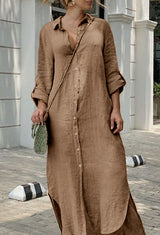 Cardigan Cotton and Linen Solid Color Maxi Dress