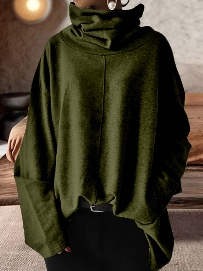 Wabi-Sabi Japanese Loose Casual Long Sleeve Turtleneck Pullover Solid Color Sweatshirt