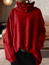 Wabi-Sabi Japanese Loose Casual Long Sleeve Turtleneck Pullover Solid Color Sweatshirt