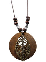 Ethnic Wood Alloy Leaf Pendant Necklace